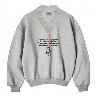Sweat oversize col V Gris chiné Resistance