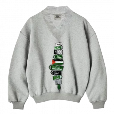 Sweat oversize col V Gris chiné Road plates land