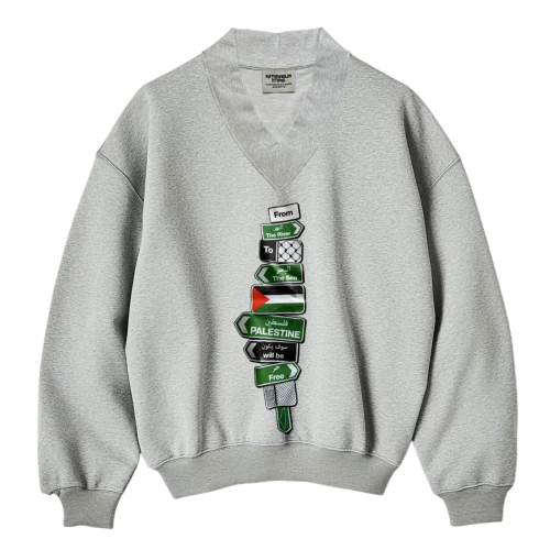 Sweat oversize col V Gris chiné Road plates land