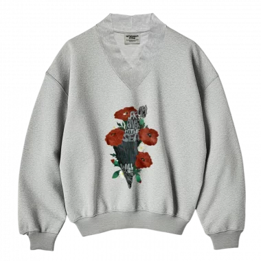 Sweat oversize col V Gris chiné Poppy land