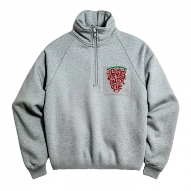 Sweat-shirt à col zipé et poche Gris chiné Free Palestine