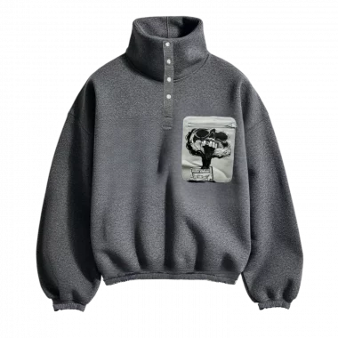 Sweat-shirt col cheminé à boutons et poche Pager