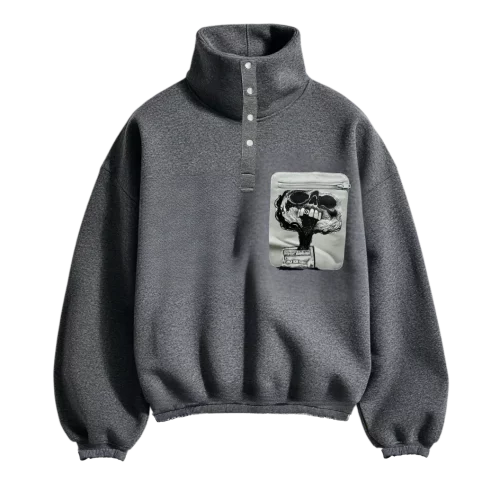 Sweat-shirt col cheminé à boutons et poche Pager