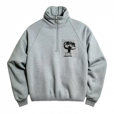 Sweat-shirt à col zipé et poche Gris chiné Pager