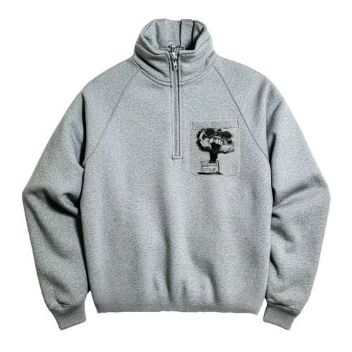 Sweat-shirt à col zipé et poche Gris chiné Pager