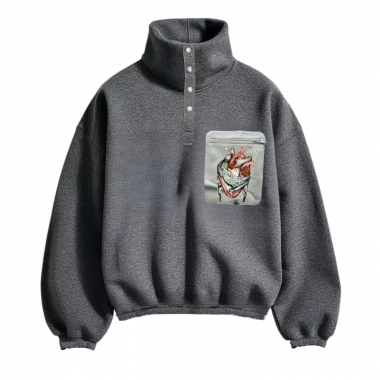 Sweat-shirt col cheminé à boutons et poche Kaffiyeh beats