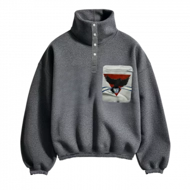 Sweat-shirt col cheminé à boutons et poche Black Bird