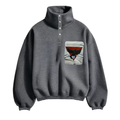 Sweat-shirt col cheminé à boutons et poche Black Bird