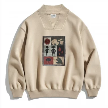 Sweat-shirt regular fit col V Beige Broken Teddy